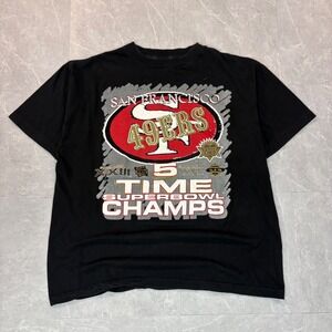 Vintage San Francisco 49ers 5 Time Super Bowl Champs T-Shirt XL Black Champ NFL